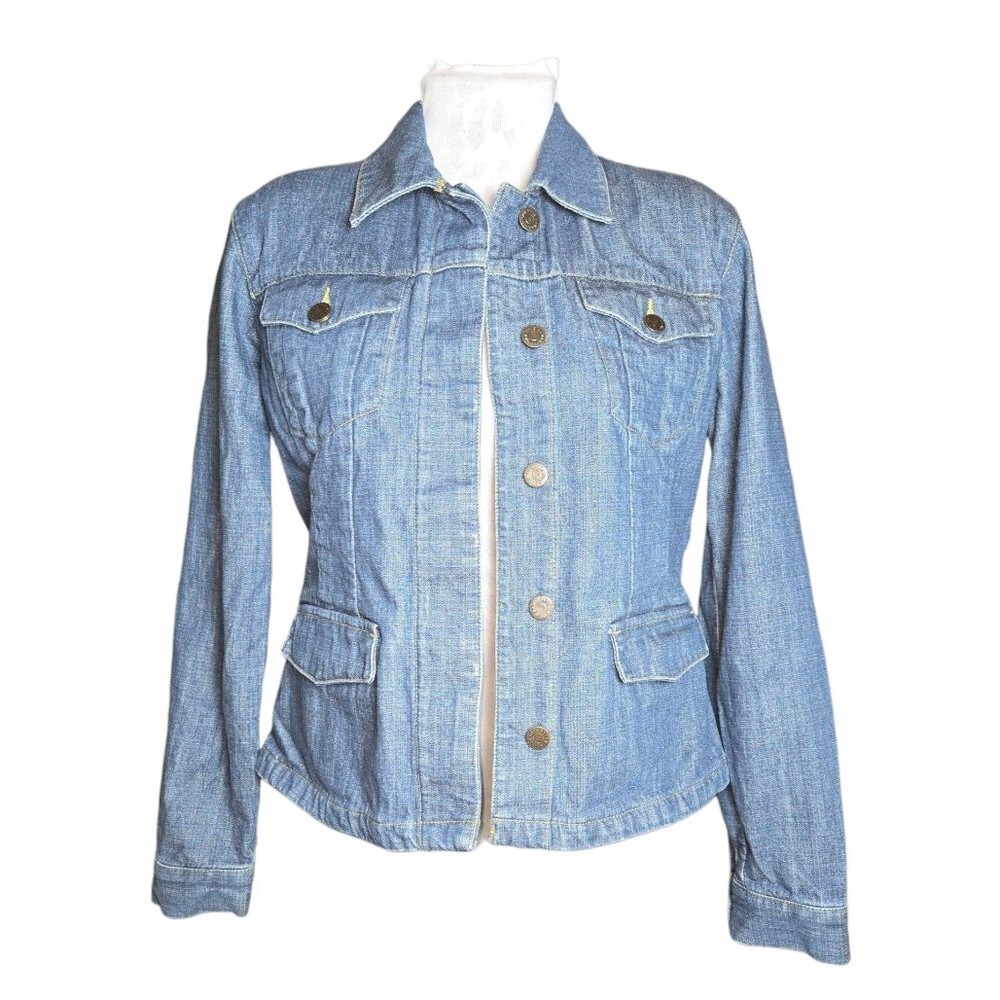 Eddie Bauer VTG Y2K Blue 100% Cotton 4 Pocket Button Front Denim Blazer Size M